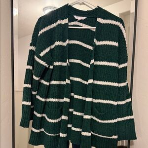 No Boundaries Green & Cream Striped Chenille Cardigan XXL